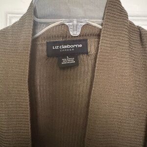 Liz Claiborne Green and Brown Cardigan with Shawl Collar